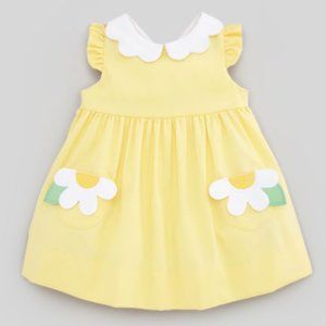 Florence Eiseman Yellow Seersucker Striped Dress with Daisy Pockets